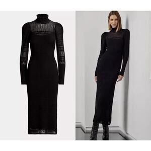 Ralph Lauren Collection Lace Puff-Sleeve Black Sweater Dress Cashmere Midi XXS 0